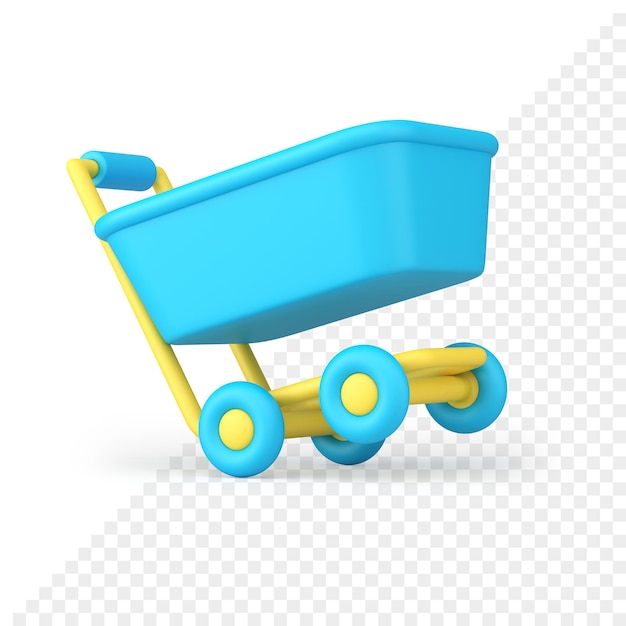 Glossy blue supermarket trolley diagonally displaced store notification realistic 3d icon