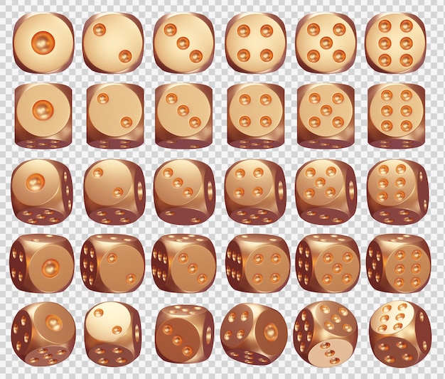 Glossy copper metal dices 3d render transparent