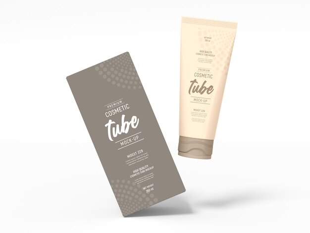 Glossy Cosmetic Tube With Box Mockup