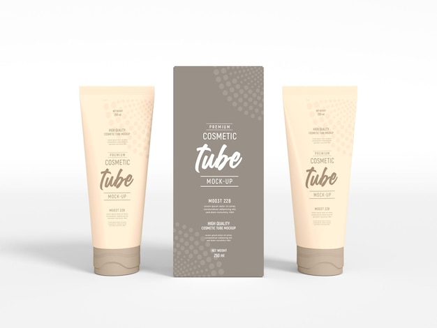 Glossy Cosmetic Tube With Box Mockup