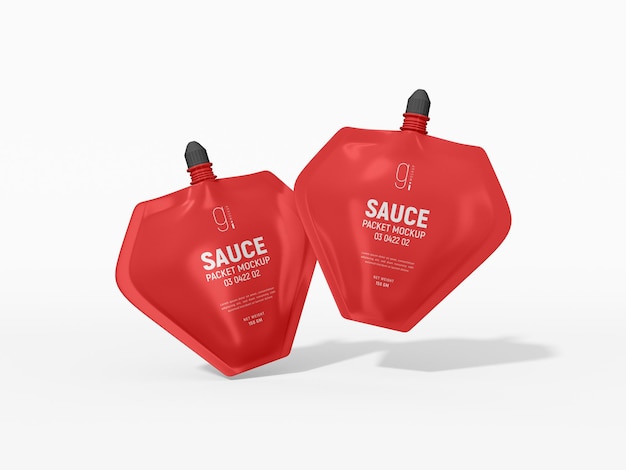 Glossy foil spout pouch sauce ketchup pack mockup