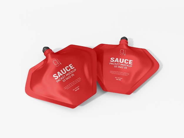 Glossy foil spout pouch sauce ketchup pack mockup