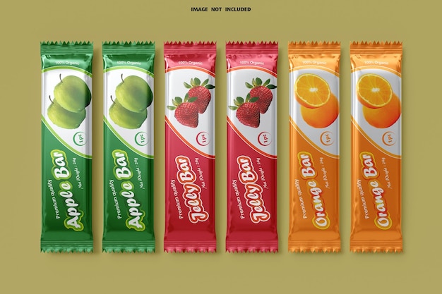 PSD glossy fruit bar packet mockup for product display