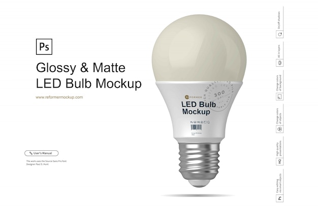 Glossy & Matte LED Bulb Mockup