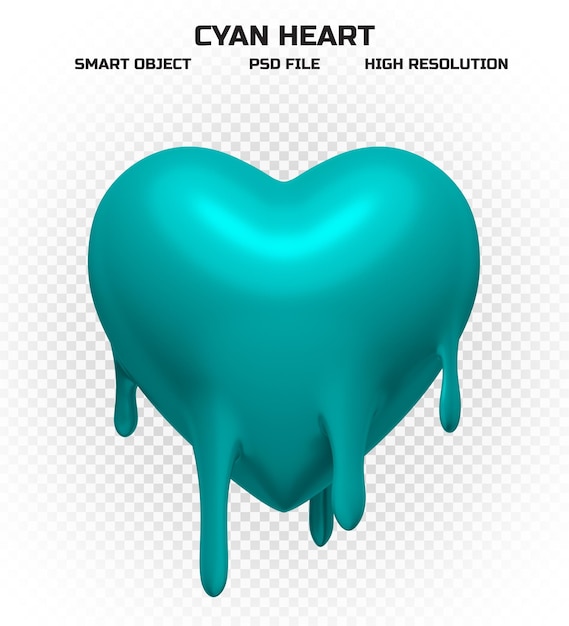 PSD glossy melting cyan heart in high resolution for decoration