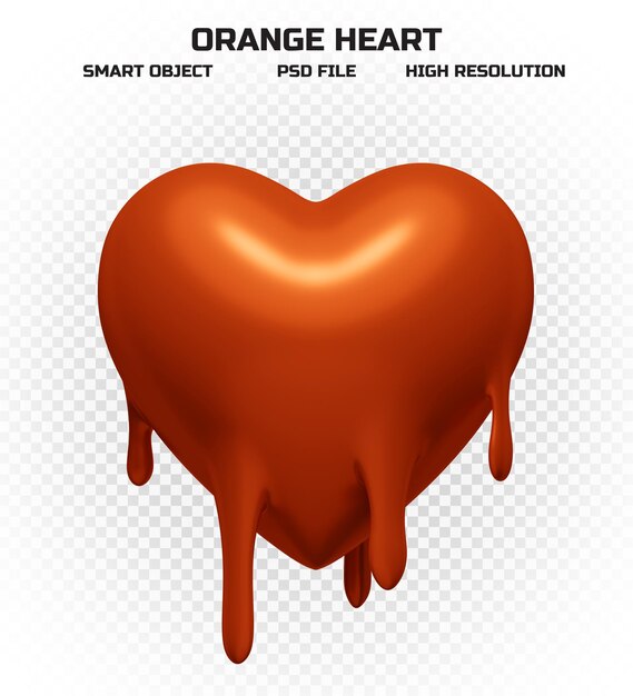 PSD glossy melting orange heart in high resolution for decoration