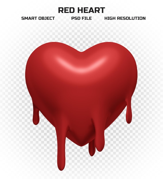 PSD glossy melting red heart in high resolution for decoration