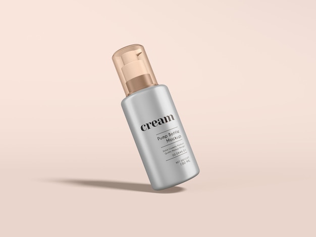 Glossy Metal Cosmetic Pump Bottle Branding Mockup