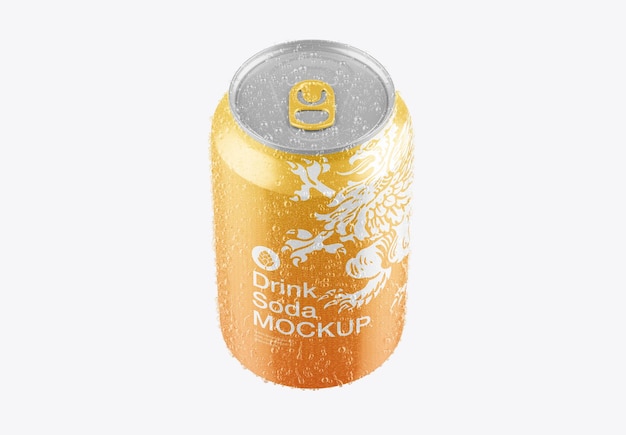 Glossy Metallic Can with Drops Mockup 3D render