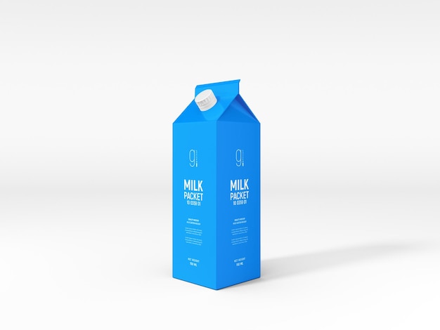 Glossy Paper Tetra Pack Milk Carton Packaging Mockup