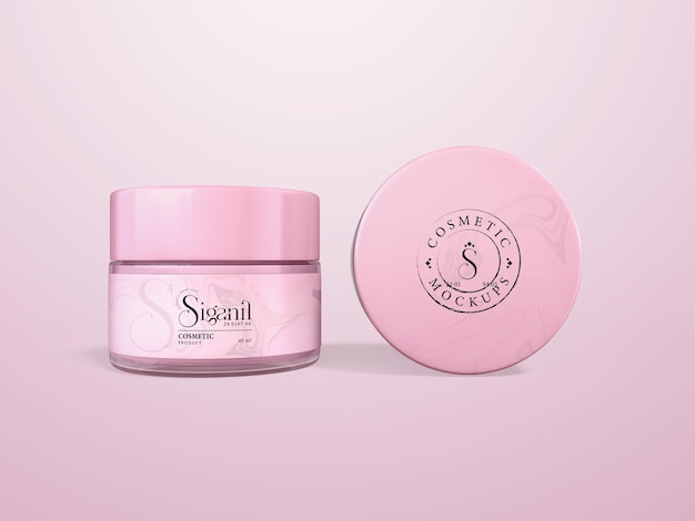 Glossy Plastic Cosmetic Cream Container Branding Mockup