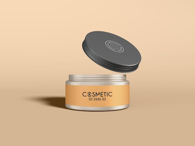 Glossy Plastic Cosmetic Cream Container with metal cap Branding Mockup