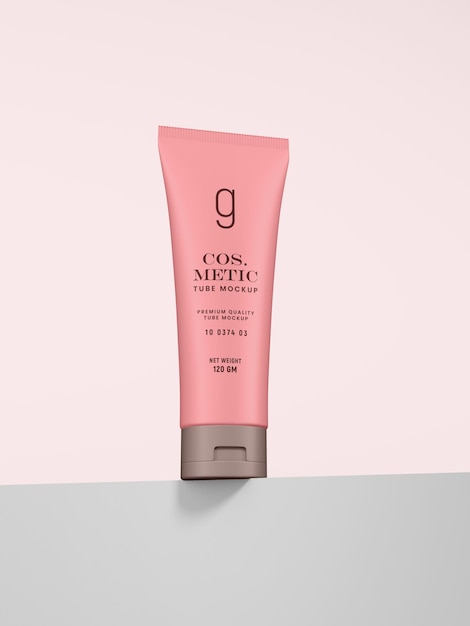 Glossy Plastic Cosmetic Cream Tube Branding Mockup