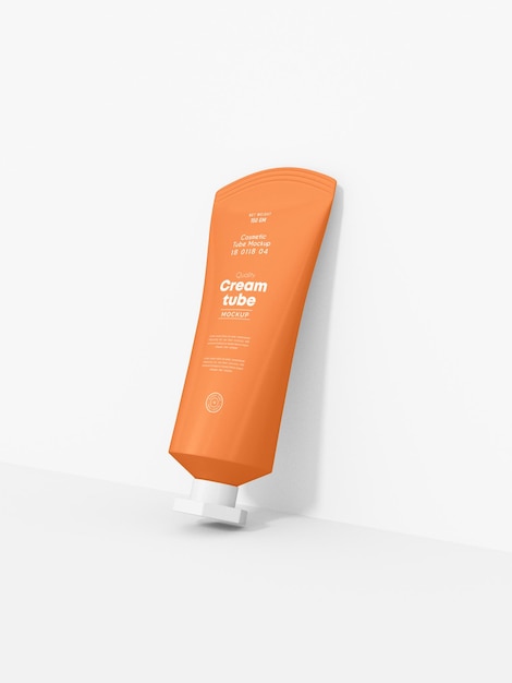 Glossy Plastic Cosmetic Cream Tube Branding Mockup