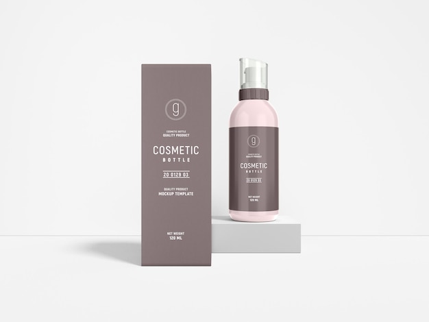 Glossy Plastic Cosmetic Pump Bottle Branding Mockup