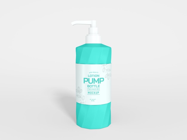 Glossy Plastic Cosmetic Pump Bottle Packaging Mockup