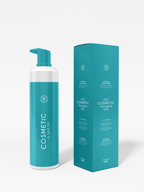 Glossy Plastic Cosmetic Pump Bottle Packaging Mockup