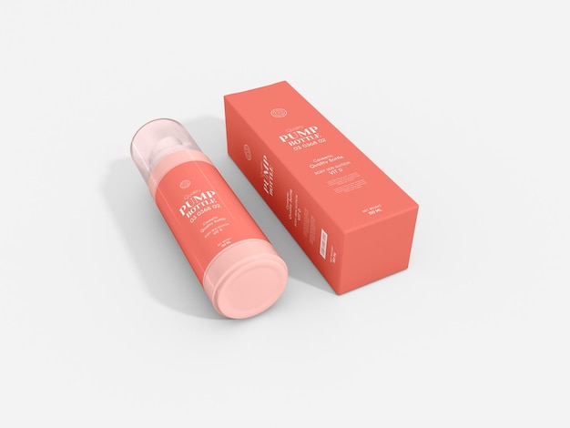 Glossy Plastic Cosmetic Pump Bottle Packaging Mockup