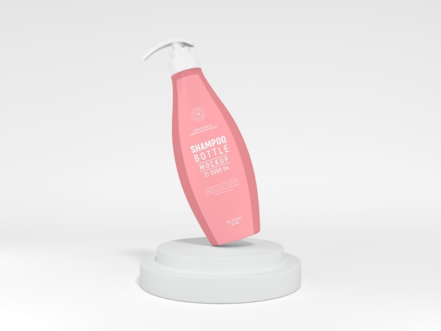 Glossy Plastic Cosmetic Shampoo Bottle Branding Mockup