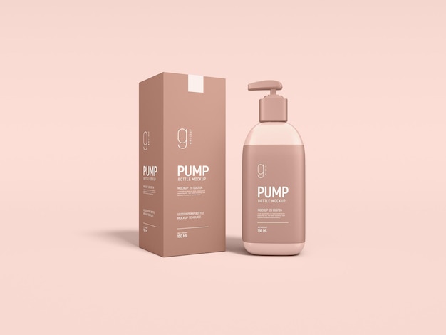 Glossy Plastic Cosmetic Sunscreen Pump Bottle Packaging Mockup