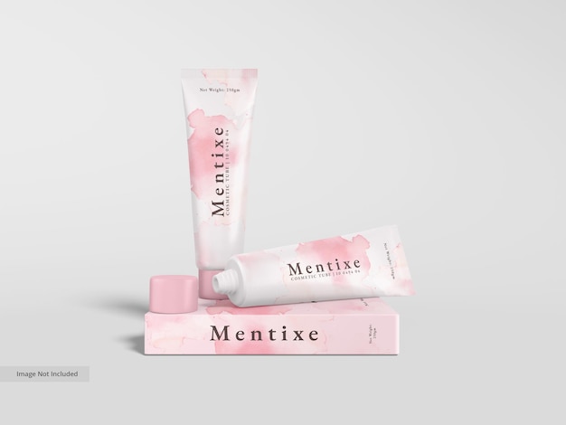 Glossy Plastic Cosmetic Tube Bottle Branding Mockup