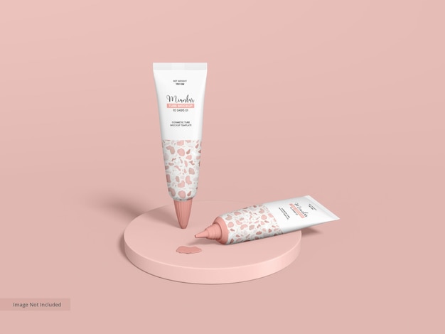 Glossy Plastic Cosmetic Tube Bottle Branding Mockup