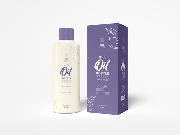 Glossy Plastic Hair Oil Bottle Packaging Mockup