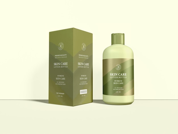 Glossy Plastic Skin Care Body lotion Bottle Branding Mockup