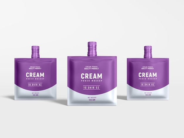 Glossy Plastic Spout Pouch Cream Pack Branding Mockup