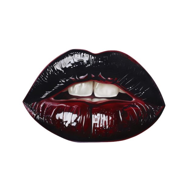 PSD glossy red lips with black outline and white teeth