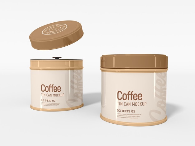 Glossy Round Coffee Tin Can Packaging Mockup