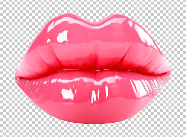 Glossy Round Woman Lips Isolated on Transparent Background