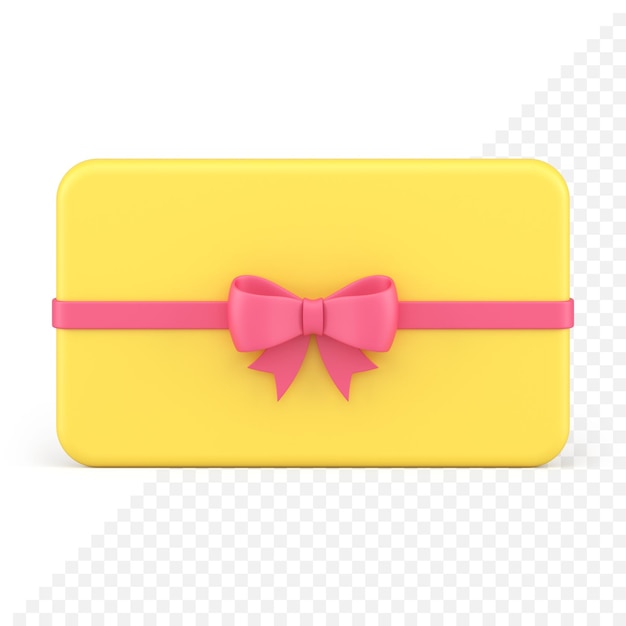 Glossy yellow slim gift card rectangle wrapped container festive holiday realistic 3d icon