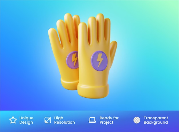 PSD gloves electric icon 3d illustration isolated