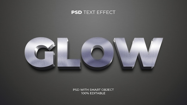 Glow 3D text effect silver style. Editable text effect.