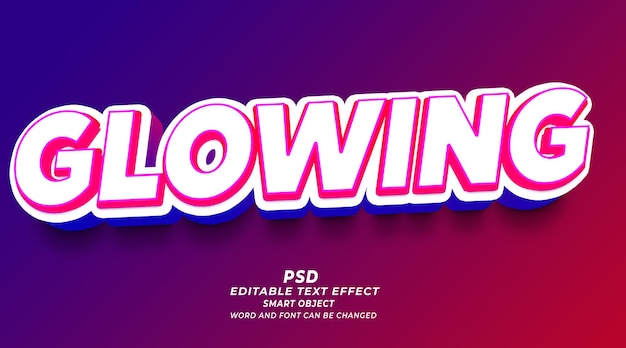 Glowing 3d editable text effect PSD photoshop template with cute background