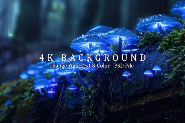 PSD glowing blue mushrooms in a dark forest