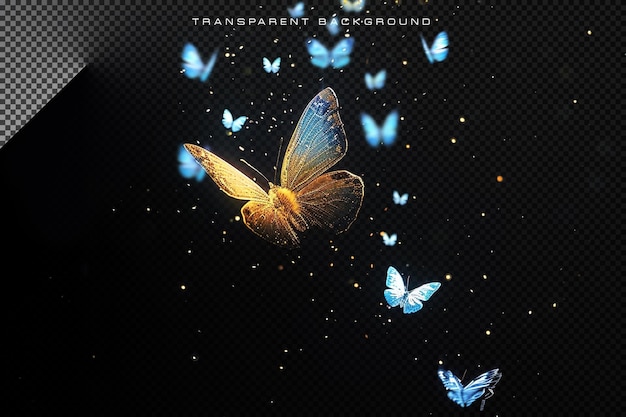 Glowing butterfly flying in transparent background