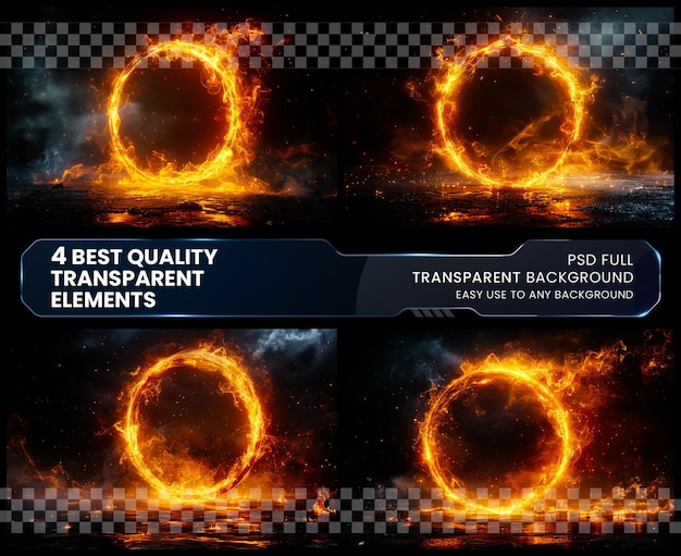 PSD glowing circle with fire flame on transparent background