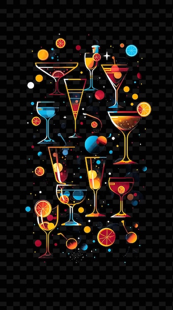 Glowing Cocktail Glasses and Party Elements Scattered Cockta Y2K Texture Shape Background Decor Art