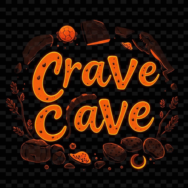 PSD glowing crave cave text radiates with neon brown and copper decorated neon yummy typography design