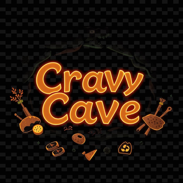 Glowing Crave Cave Text Radiates With Neon Brown and Copper Decorated Neon Yummy Typography Design