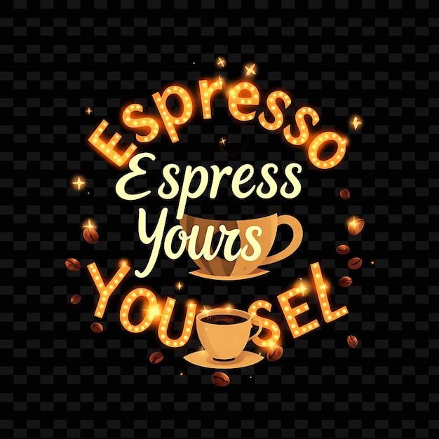 PSD glowing espresso yourself text sparkles in rich brown and beige with neon yummy typography designt