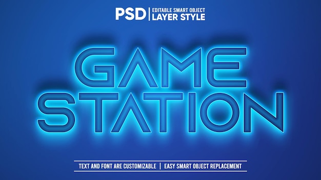 Glowing Game Station Console Blue Text Effect Smart Object Mockup