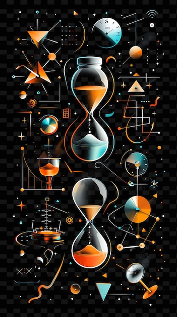 Glowing Hourglasses and Time Related Elements Scattered Hour Y2K Texture Shape Background Decor Art