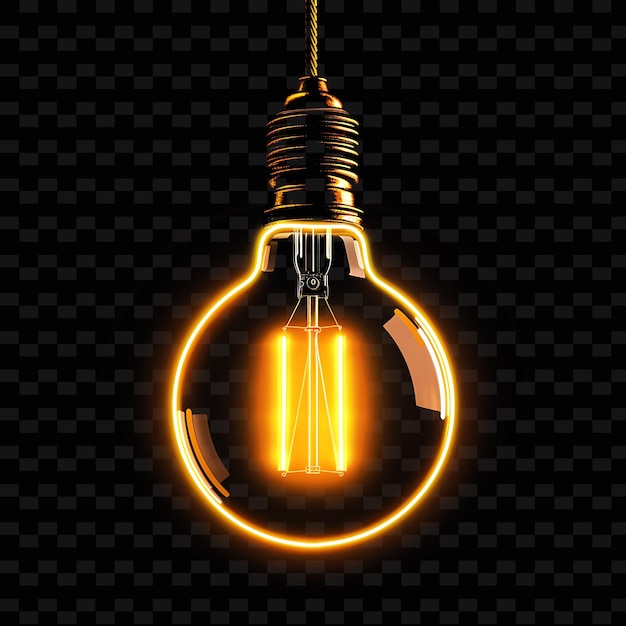 a glowing light bulb with a gold base and a gold chain