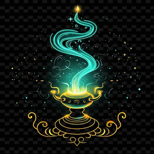 PSD glowing light of a genie with a magical lamp with neon turqu png creative neon line art designs