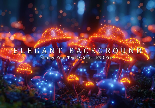 PSD glowing mushrooms in a magical forest