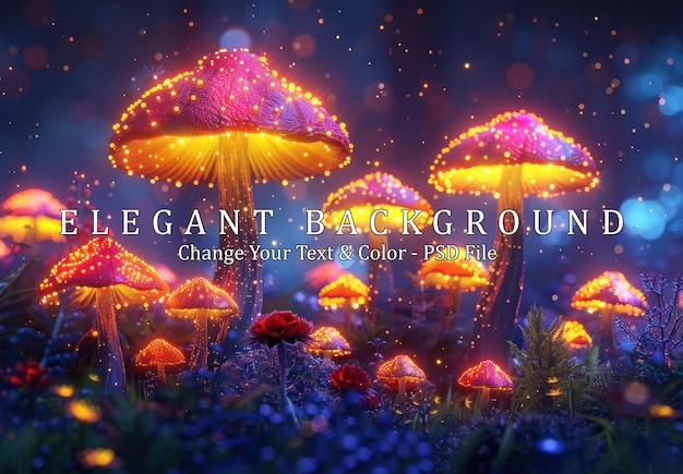 PSD glowing mushrooms in a mystical forest