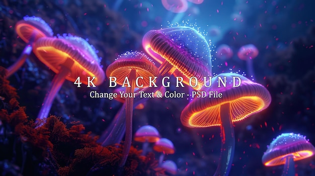 PSD glowing mushrooms in a mystical forest